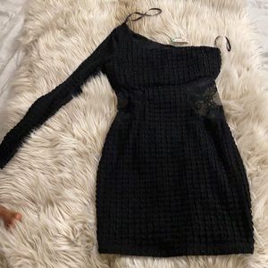 One shoulder lace black body con dress